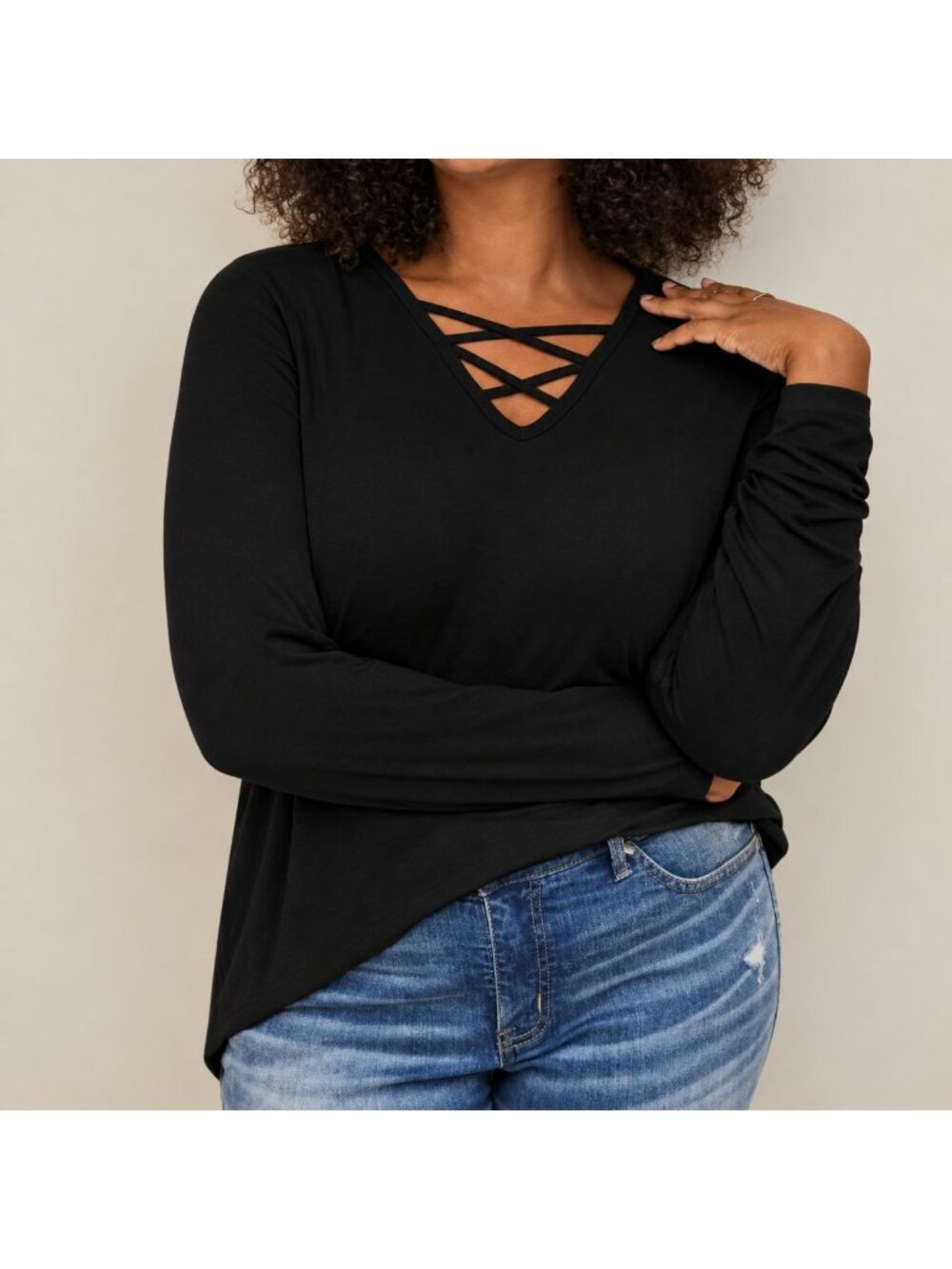 Torrid Super Soft Knit Crisscross Front Hooded Top Deep Black Size 3 22-24 Light